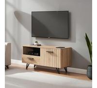 [en.casa] Mobile Porta TV con Cassetto Scomparto Aperto e Vano Chiuso Mobile Contenitore ad Anta Stand Centro Multimediale per Soggiorno Studio 100 x 38 x 49 cm - Effetto Rovere
