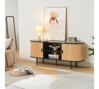 [en.casa] Mobile Porta TV con Scomparti Aperti Chiusi 2 Ante Scorrevoli in Bambù Mobile Basso con Fori Passacavi Stand TV Centri Multimediali 140x40x55 cm - Nero/Color Naturale