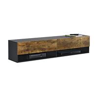 [en.casa] Mobile Porta TV da Parete con Ante a Ribalta 2 Scomparti Chiusi Aperti Mobile Contenitore Sospeso Stand Multimediale Soggiorno 140x31x30 cm - Nero/Effetto Rovere Scuro