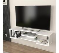[en.casa] Mobile Porta TV da Parete con Ripiano Centrale e Vano Aperto Mensola Sospesa con Fori Passacavi per Soggiorno Salotto Stand Multimediale 120 x 30 x 26 cm - Bianco