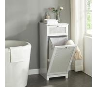 [en.casa] Mobile Portabiancheria con Contenitore Rimovibile Anta a Ribalta e Cassetto Soluzione Salvaspazio per Bagno Lavanderia 90 x 38 x 40 cm Bianco