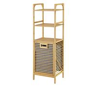 [en.casa] Mobile Portabiancheria in bambù (AxLxP): 118 x 39,5 x 30,5 cm con Ripiani Portaoggetti - Incluso Sacco Rimovibile per Bucato