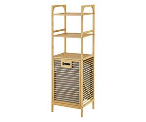 [en.casa] Mobile Portabiancheria in bambù (AxLxP): 118 x 39,5 x 30,5 cm con Ripiani Portaoggetti - Incluso Sacco Rimovibile per Bucato
