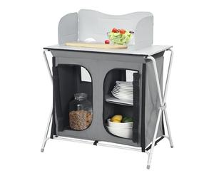 [en.casa] Mobile Portatile da Campeggio Credenza Cucina Pieghevole con Ripiani e Borsa di Trasporto Telaio in Alluminio Ante a Cerniera Paravento (AxLxP) 105x80x51 cm - Grigio Scuro