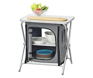 [en.casa] Mobile Portatile da Campeggio Credenza Cucina Pieghevole con Ripiani e Borsa di Trasporto Telaio in Alluminio Ante a Cerniera (AxLxP) 64x60x45 cm - Grigio Scuro
