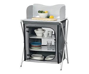 [en.casa] Mobile Portatile da Campeggio Credenza Cucina Pieghevole con Ripiani e Borsa di Trasporto Telaio in Alluminio Ante a Cerniera Paravento (AxLxP) 110x70x52 cm - Grigio Scuro