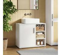 [en.casa] Mobile Sottolavabo a Terra Armadio da Bagno con Scomparto Chiuso ad Anta 2 Ripiani 3 Vani Aperti e Ritaglio Sifone Lavandino per Lavanderia 51 x 60 x 32 cm - Bianco