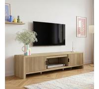 [en.casa] Mobile TV con 2 Ante e Vano Centrale Aperto Tavolino Porta TV con Foro Passacavi Stand Multimediale per Soggiorno Salotto 150x40x40 cm Effetto Rovere Medio Chiaro