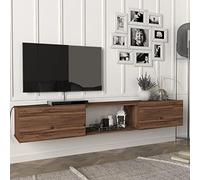 [en.casa] Mobile TV da Parete 180 x 31 x 29,5 cm Mensola Porta TV con 3 Scomparti 2 Vani con Ante a Ribalta Armadietto Pensile da Soggiorno Camera da Letto - Effetto Rovere Scuro