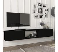 [en.casa] Mobile TV da Parete 180 x 31 x 29,5 cm Mensola Porta TV con 3 Scomparti 2 Vani con Ante a Ribalta Armadietto Pensile da Soggiorno Camera da Letto - Nero