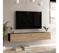 [en.casa] Mobile TV da Parete Armadio a Muro con Ante a Ribalta Consolle Pensile Stand Multimediale Larghezza 180 cm - Nero/Effetto Rovere