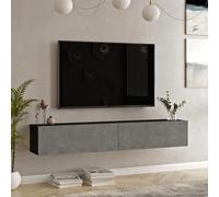 [en.casa] Mobile TV da Parete Armadio a Muro con Ante a Ribalta Consolle Pensile Stand Multimediale Larghezza 180 cm - Nero/Effetto Cemento