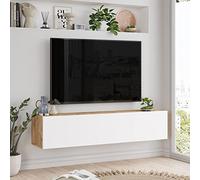 [en.casa] Mobile TV da Parete Armadio a Muro con Ante a Ribalta Consolle Pensile Stand Multimediale Larghezza 140 cm - Rovere Rustico/Bianco