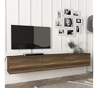 [en.casa] Mobile TV da Parete con 3 Ante a Ribalta Mensola Porta TV 180 x 31 x 29,5 cm Armadietto Pensile - Effetto Noce