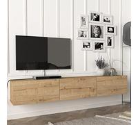 [en.casa] Mobile TV da Parete con 3 Ante a Ribalta Mensola Porta TV 180 x 31 x 29,5 cm Armadietto Pensile - Effetto Rovere