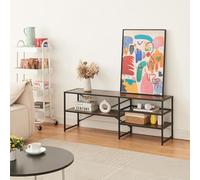 [en.casa] Mobile TV Moderno Aperto Tavolino Porta TV Consolle Bassa con Ripiani Stand TV e Centri Multimediali 120 x 30 x 46 cm Nero/Effetto Noce