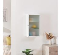 [en.casa] Mobiletto da Parete ad Anta in Vetro Scanalato Armadietto a Muro con 2 Ripiani Pensile in Acciaio 60x35x15 cm per Stoccaggio Ingresso Corridoio Bagno Cucina - Bianco