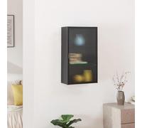 [en.casa] Mobiletto da Parete ad Anta in Vetro Scanalato Armadietto a Muro con 2 Ripiani Pensile in Acciaio 60x35x15 cm per Stoccaggio Ingresso Corridoio Bagno Cucina - Nero
