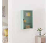 [en.casa] Mobiletto da Parete ad Anta in Vetro Scanalato Armadietto a Muro con 2 Ripiani Pensile in Acciaio 60x35x15 cm per Stoccaggio Ingresso Corridoio Bagno Cucina - Menta Verde