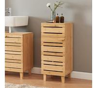 [en.casa] Mobiletto da Terra con Anta Armadietto Salvaspazio da Bagno 2 Scomparti Chiusi Cassetto Ripiano 75x33x30 cm per Lavanderia Ingresso Cucina - Bambù Naturale