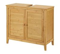 [en.casa] Mobiletto Sottolavabo in Bambù con Ante a Persiana Armadietto da Bagno Salvaspazio con Foro per Sifone Design Rustico Naturale 60 x 67 x 30 cm