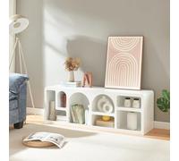 [en.casa] Mobiletto TV Tavolino Porta TV con 7 Scomparti da Forme Geometriche Mobile Basso per Soggiorno Stand TV e Centri Multimediali 140 x 40 x 48 cm Bianco