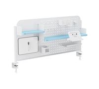 [en.casa] Organizzatore da Scrivania con Morsetti Pannello Forato Organizer Pegboard Cameretta Studio Ripiani Supporto Tablet Cuffie Porta Bicchieri Penne Lavagna Ganci 114x68 cm Bianco/Azzurro