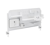 [en.casa] Organizzatore da Scrivania con Morsetti Pannello Forato Organizer Pegboard per Cameretta Studio 3 Ripiani Supporto Tablet Cuffie Porta Bicchieri Penne Lavagna Ganci 114x68 cm - Bianco