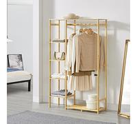 [en.casa] Organizzatore Guardaroba (AxLaxP) 145 x 90 x 30 cm Scaffalatura in Bambù con Asta Appendiabiti e Ripiani, Cabina Armadio Senza Ante - color Naturale