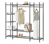 [en.casa] Organizzatore Guardaroba, Scaffalatura con Asta Appendiabiti e 6 Ripiani, Cabina Armadio Senza Ante (AxLaxP) 150 x 150 x 40 cm - Nero, Metallo