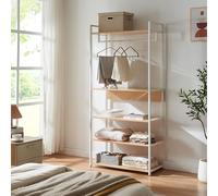 [en.casa] Organizzatore Guardaroba Stand Porta Abiti con Barra Appendiabiti e Ripiani Mobile Porta Vestiti per Cabina Armadio 180x80x40 cm Bianco/Effetto Rovere