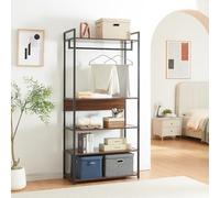 [en.casa] Organizzatore Guardaroba Stand Porta Abiti con Barra Appendiabiti e Ripiani Mobile Porta Vestiti per Cabina Armadio 180x80x40 cm Nero/Effetto Noce