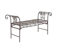 [en.casa] Panca da Giardino/Terrazza/Balcone con 2 Posti di Seduta Panchina in Metallo con Elementi Decorativi e Braccioli Incurvati - Marrone