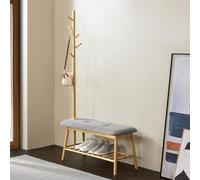 [en.casa] Panca Portascarpe con Appendiabiti a 5 Ganci Mobile da Ingresso con Colonna Porta Abiti Seduta Imbottita Rivestimento in Tessuto Grigio 165 x 90 x 34 cm Bambù