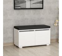 [en.casa] Panca Portascarpe con Seduta Imbottita 4 Scomparti e 2 Ante a Ribalta Mobile Scarpiera da Ingresso Corridoio 42 x 80 x 35 cm Bianco/Nero