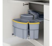 [en.casa] Pattumiera ad Incasso da Anta con 3 Contenitori Estraibili Raccolta Differenziata Secchi 2x12L+1x6L Apertura Automatica per Cucina Sottolavello - Grigio