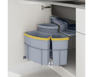 [en.casa] Pattumiera ad Incasso da Anta con 3 Contenitori Estraibili Raccolta Differenziata Secchi 2x12L+1x6L Apertura Automatica per Cucina Sottolavello - Grigio