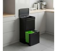 [en.casa] Pattumiera Intelligente a Coperchio con Sensore Capacità 62 L Cestino Automatico a 3 Scomparti Vano Estraibile con 2 Secchi Raccolta Differenziata 75x42x32 cm - Nero