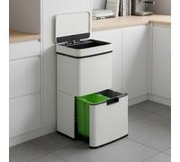 [en.casa] Pattumiera Intelligente a Coperchio con Sensore Capacità 62 L Cestino Automatico a 3 Scomparti Vano Estraibile con 2 Secchi Raccolta Differenziata 75x42x32 cm - Beige