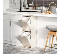 [en.casa] Pattumiera Salvaspazio per Raccolta Differenziata Mobile a Colonna con 2 Scomparti Ribaltabili Cestini a 14 L Rimovibili 93 x 33 x 25 cm Bianco Pepe