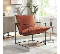 [en.casa] Poltrona Moderna con Cuscino Imbottito e Telaio in Metallo Sedia Relax per Soggiorno Salotto Camera da Letto 90 x 61 x 70 cm Nero/Arancione