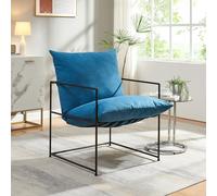 [en.casa] Poltrona Moderna con Cuscino Imbottito e Telaio in Metallo Sedia Relax per Soggiorno Salotto Camera da Letto 90 x 61 x 70 cm Nero/Blu