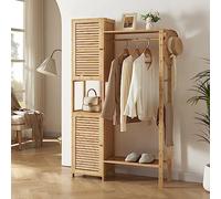 [en.casa] Porta Abiti da Camera Appendiabiti da Terra in Bambù 164 x 99 x 29 cm Organizzatore Guardaroba con Barra Porta Abiti Ripiani e Armadietti