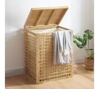 [en.casa] Portabiancheria Bagno Lavanderia Cesto in Bambù con Sacco Rimovibile Raccogli Bucato con Apertura a Ribalta 64 x 53 x 39 cm Capienza 2x 48 L