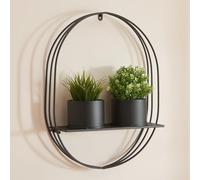 [en.casa] Portapiante da Parete Supporto per Piante con Ripiano e 2 Coprivasi Portafiori da Muro in Metallo Portapiante con Telaio Ovale 61 x 46,5 x 15 cm Nero