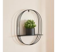 [en.casa] Portapiante da Parete Supporto per Piante con Ripiano e Coprivaso Portafiore da Muro in Metallo Portapianta con Telaio Ovale 56 x 39 x 15 cm Nero