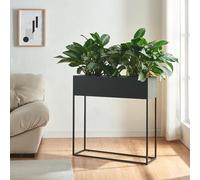 [en.casa] Portapiante Piedistallo con Contenitore Portavasi Rettangolare Portafiori Supporto Piante in Acciaio Nero 80x80x25 cm