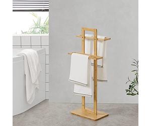 [en.casa] Portasciugamani da Terra (AxLxP) 85 x 33,5 x 20 cm Appendiasciugamani in Bambù Portasalviette a 2 Sbarre in Altezze Diverse