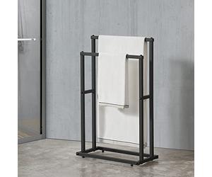 [en.casa] Portasciugamano a Terra (AxLxP) 78 x 48 x 24 cm Mobile di Supporto Asciugamani con 2 Barre in Acciaio - Nero