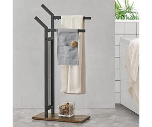 [en.casa] Portasciugamano da Terra (AxLxP) 88 x 40 x 20 cm Mobile di Supporto Asciugamani con 2 Barre in Acciaio - Nero/Effetto Legno